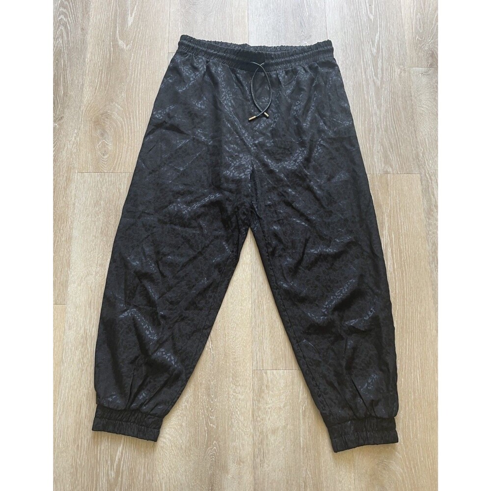 Zara Women’s Black Satin Jacquard Jogger Pants XXL Elastic Waist Drawstring